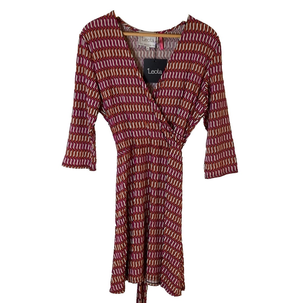 Leotaβ Perfect Wrap Dress Women's XL 3/4 Sleeve Midi Geometric Stretch Pink
